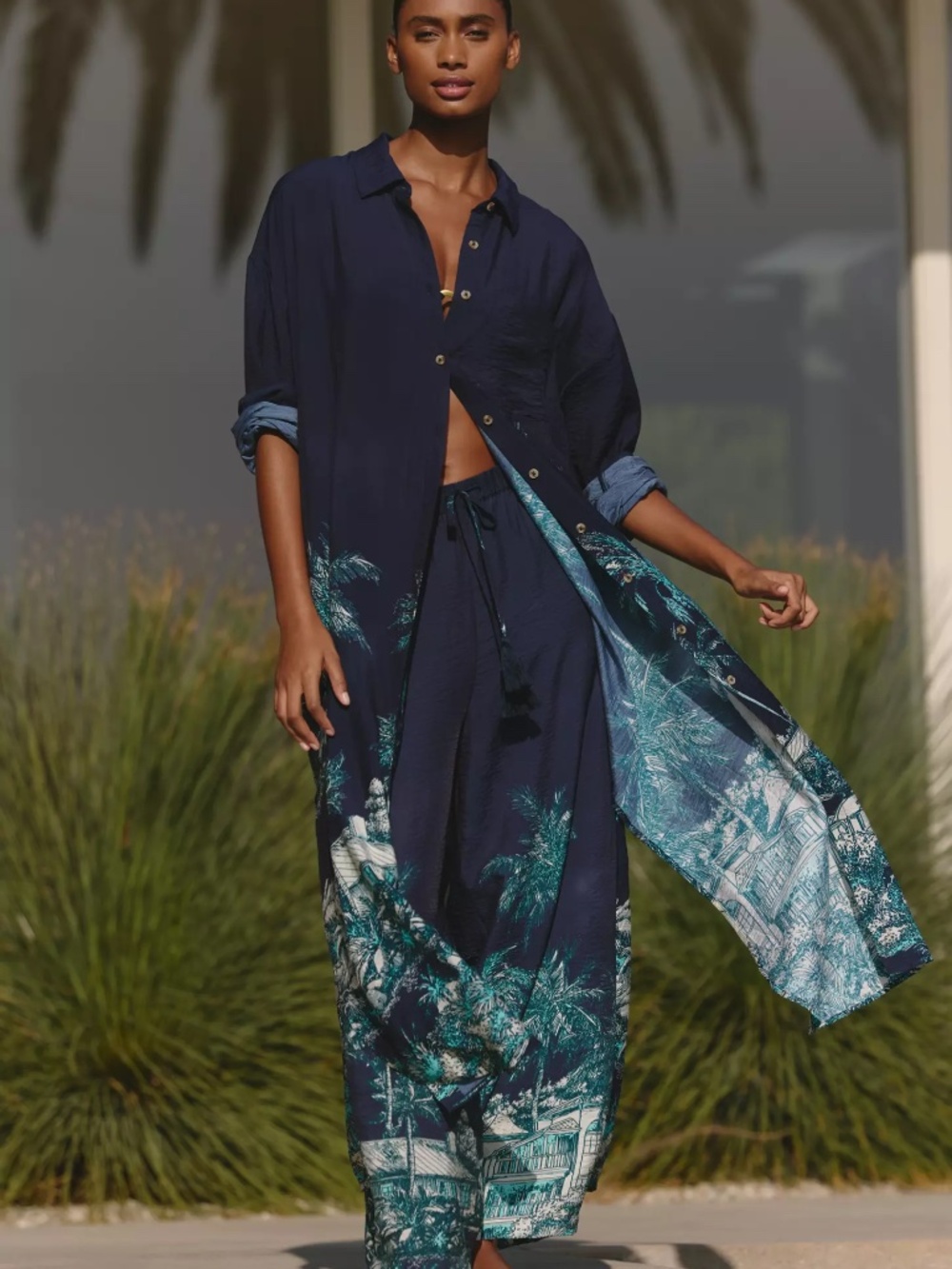 Anthropologie Celandine Long-Sleeve Sheer Maxi Shirt Dress Coverup nwt size M